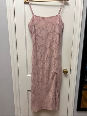 Lulus Blush Pink Floral Lace Slip Midi Dress